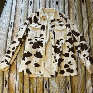 NWOT Bibi Women's Cow Print Corduroy Shacket Long Sleeve Shirt Jacket Western